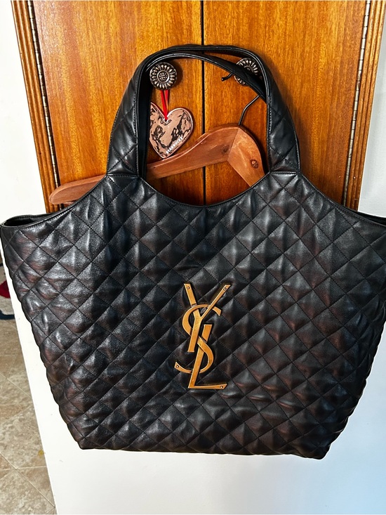 Saint Laurent Handbags - Saint Laurent Black Quilted Leather Tote with Gold YSL Emblem